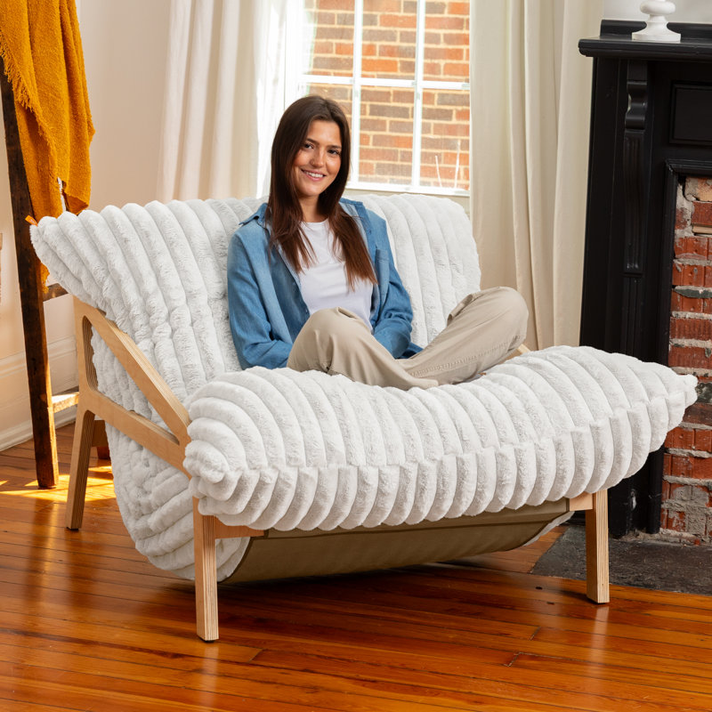 Chaise longue avec coussins 3-en-1, fauteuil inclinable et dormeur ivoire, Ivoire ivoire