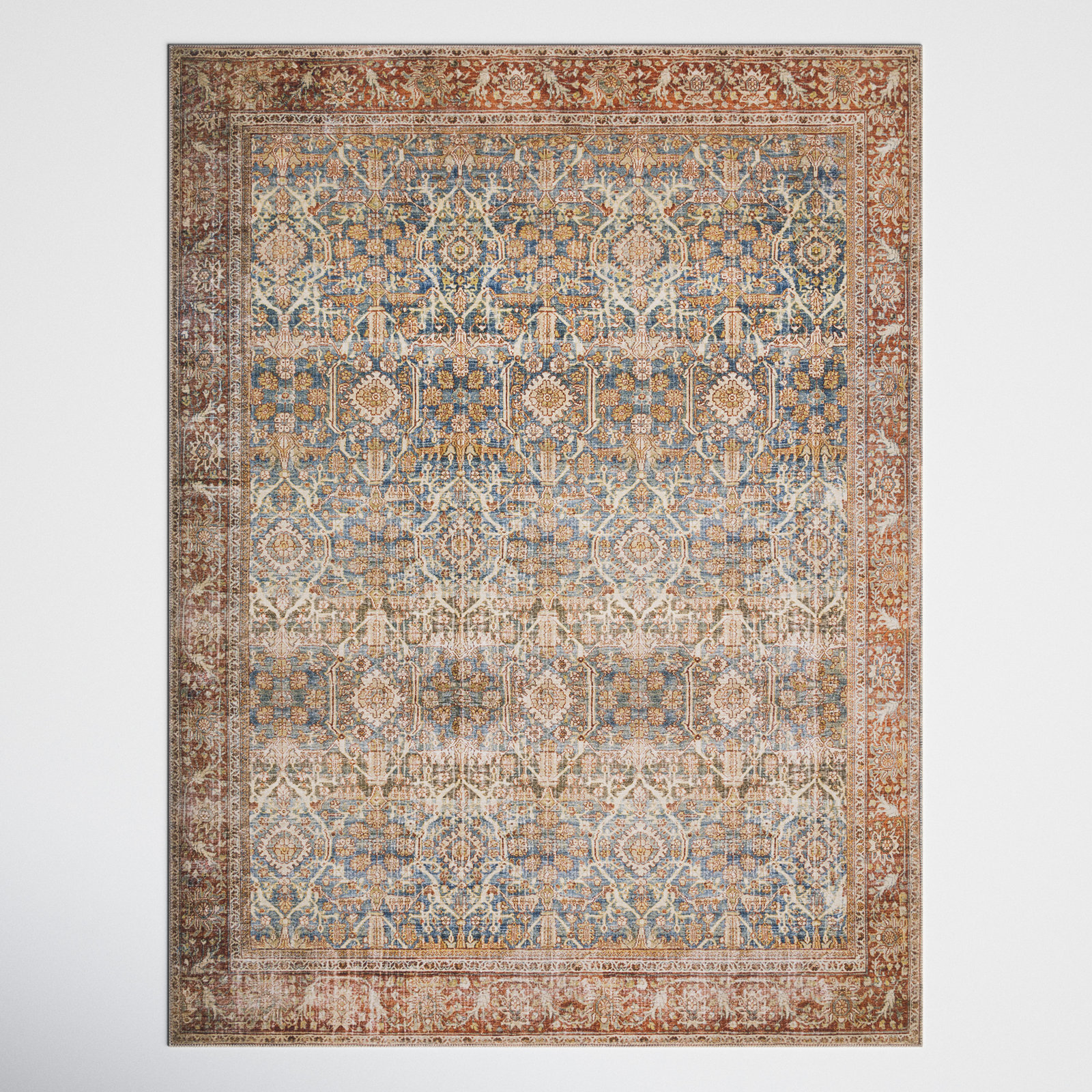 Pratt Oriental Area Rug in Ocean/Rust, Rectangle 3'6" x 5'6"