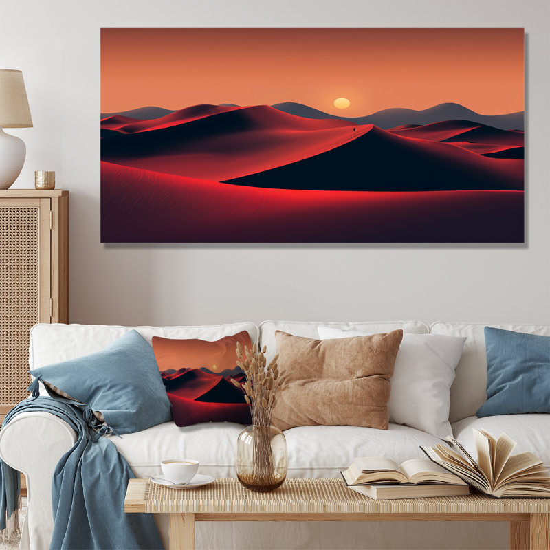 Noir et rouge, désert, lever de soleil, photo IV - désert, art mural, Toile tendue, H 28 po x l 60 po x P 1,5 po