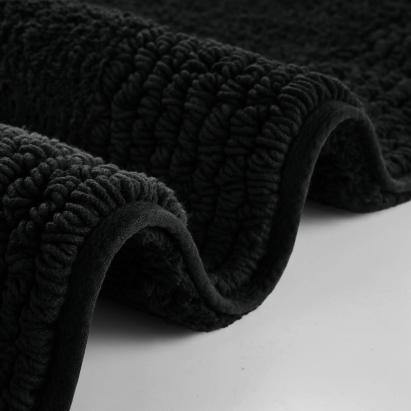 100% Cotton 20X30" Reversible 3000 Gsm Black Bath Rug - Soft Touch, Machine Washable, Non Slip Required, Dense And Comfort, Medium Pile,
