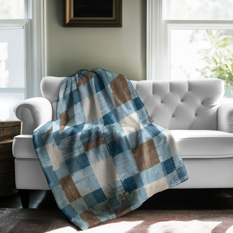 Bleu-brun - couverture en sherpa de qualité supérieure 1 pièce, Grand lit