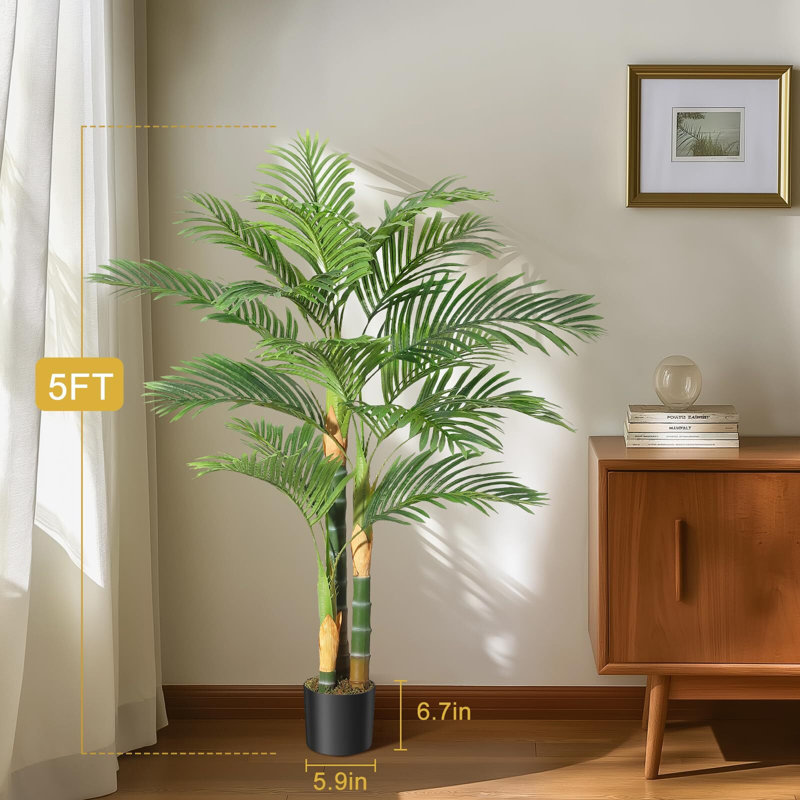 5ft Tall Green Plastic Golden Cane Palm Artificial Tree Set of 2