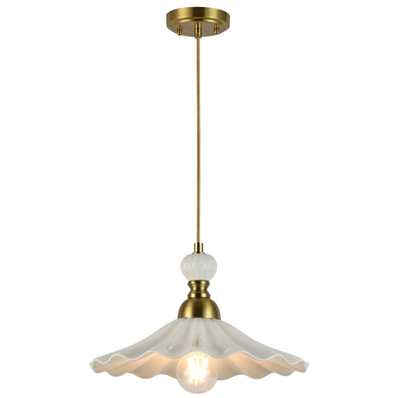 1-Light 12" White Ceramic Petal Pendant Light