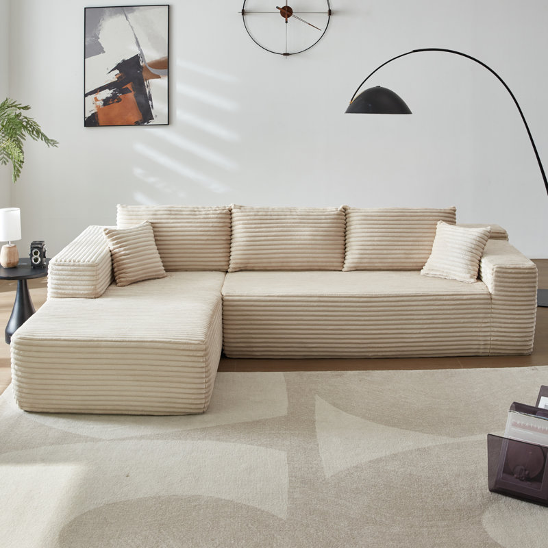 Canapé modulaire 2 pièces Rita, 100 % polyester beige, Orienté à gauche (vu de face)