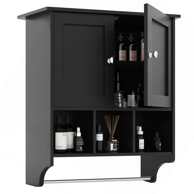 Space Saving Wall Medicine Cabinet With 2 Doors, Adjustable Shelves And Towel Rack For Bathroom Storage