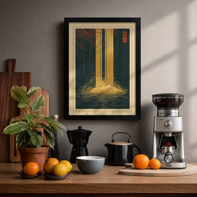 Golden Waterfall Japandi - Framed Print