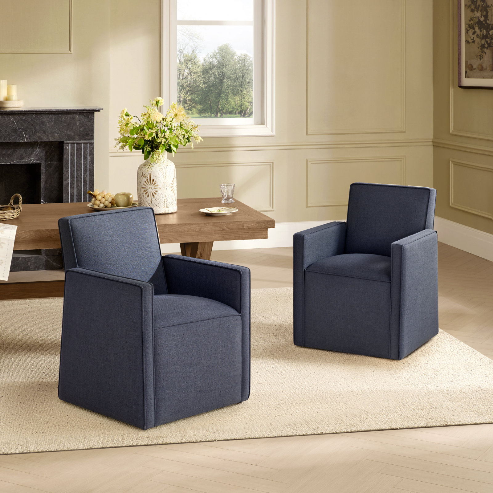 Henley Linen Dining Armchair, Linen Effie Indigo