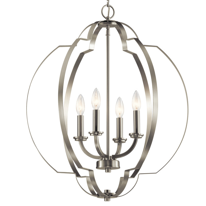 4 - Light Geometric Chandelier, Brushed Nickel