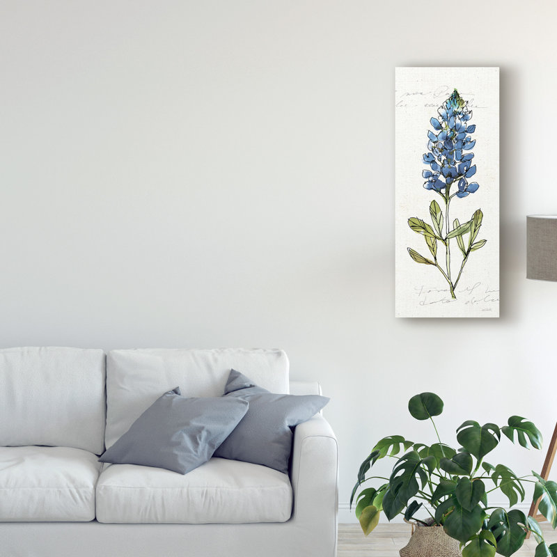 « texas bluebonnet iv », reproduction de peinture à l’aquarelle sur toile tendue, H 19 po x l 8 po x P 2 po