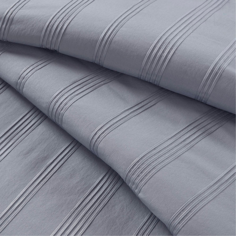 Ensemble d'édredon 7 pièces à rayures tissées pour grand lit, Gris, Édredon de grande taille et 6 pièces supplément