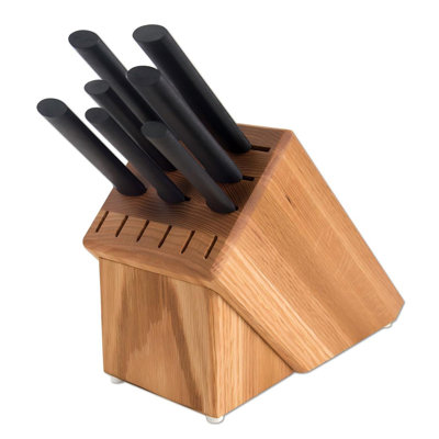 Cutlery Essential Block Set, Silver Handles (Oak)