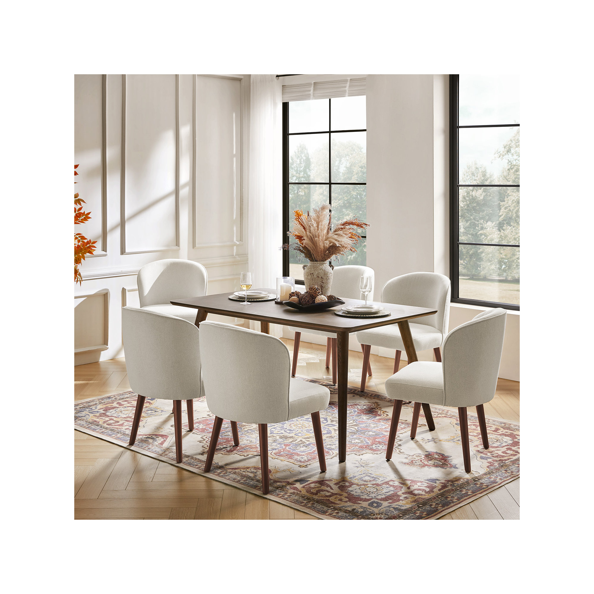 Palmdale Mid-Century Modern Upholstered Dining Chair Set, Linen, 6