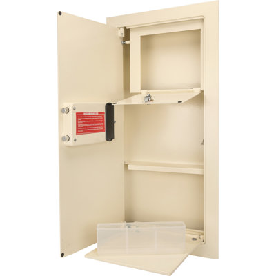 Left Opening Wall Safe Beige - 0.82 Cubic Ft With 120 Fingerprint Biometric Module And Solid Construction Removable Shelf Deadbolts For Security
