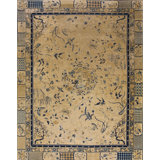 Ivory Antique Chinese Floral Dragon Medallion Design Room Size Peking Rug
