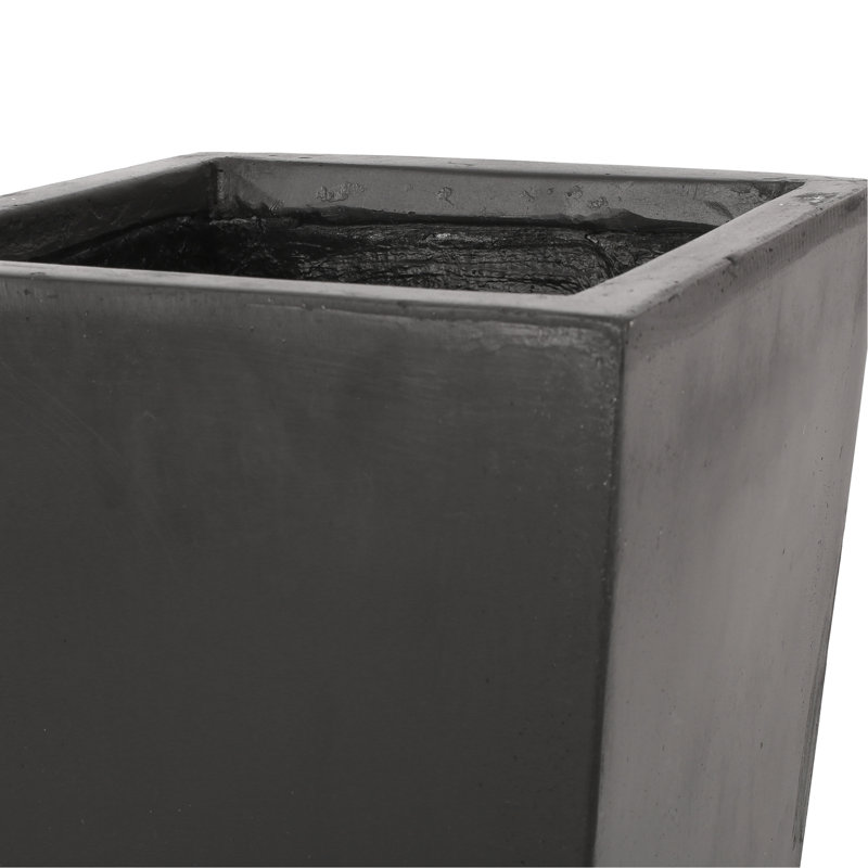 Black 13" X 32.5" Cast Stone Planter For Garden - Modern Look Option Outdoor In Enhances Yard Beauty, Black