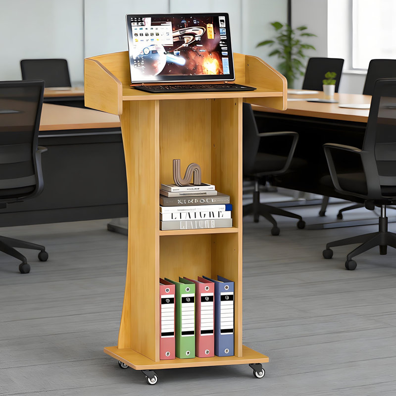 Support mobile à roulettes avec tablettes de rangement, roues et gestion des câbles