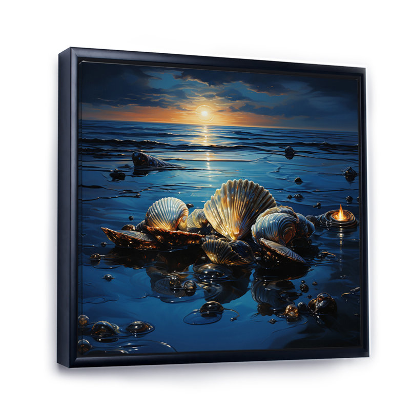 Élégance minuit bleu sarcelle - imprimé, Cadre flottant noir, H 16 po x l 16 po x P 1 po