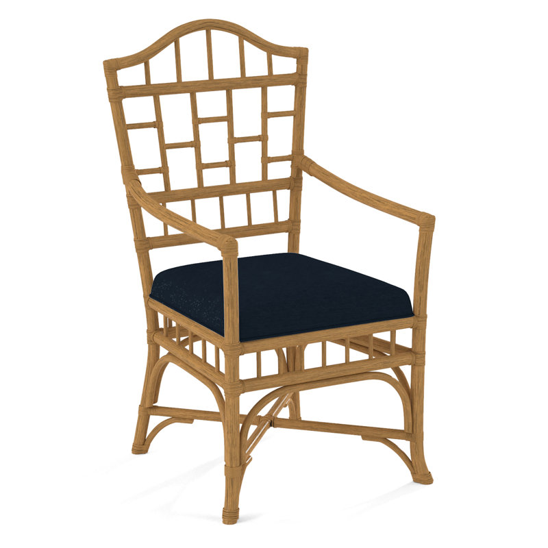 Chippendale Upholstered Arm Chair, Honey, Light Blue Performance Fabric; 0851-55