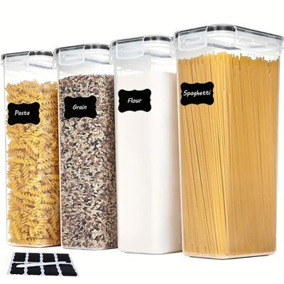 Paquet de 4 contenants de rangement pour aliments hermétiques avec couvercles; contenants à pâtes de 8 L pour l'organisation et le rangement du garde-manger, contenants de cuisine sans BPA pour spaghetti, farine, sucre et nouilles, livrés avec étiquettes et marqueurs gratuits