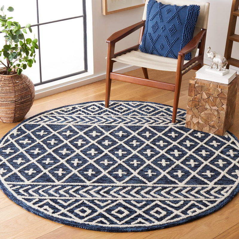 Tapis bleu marine / ivoire Metro 460, Rond 6 pi