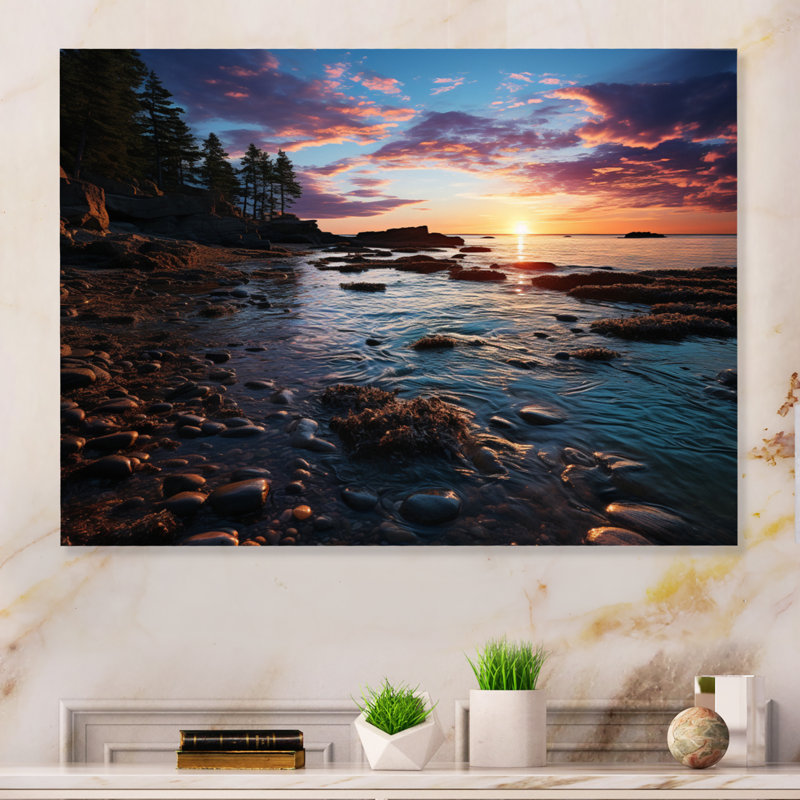 Coucher de soleil au parc national Acadia, impression sur métal, H 12 po x l 20 po 
