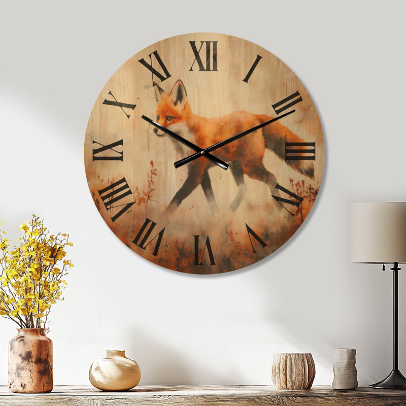 Reproduction d'horloge murale faune en bois - Petit renard en automne, Medium