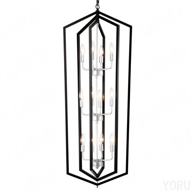 Lustres de cuisine à 12 lumières de style campagnard, lustre rustique noir mat et argenté à hauteur réglable pour la salle à manger, le vestibule, le vestibule et le vestibule (ampoules E12 non incluses)