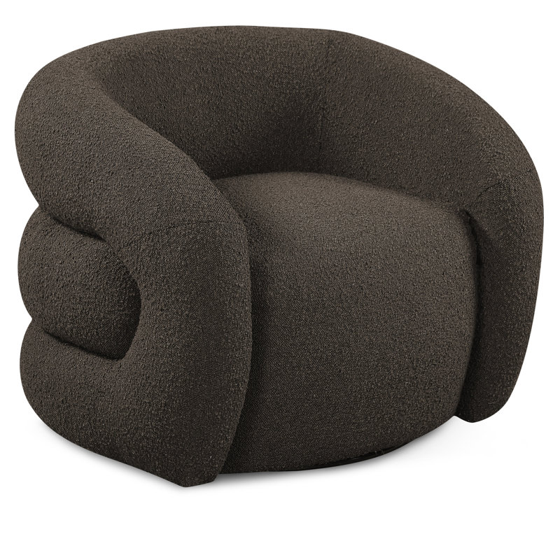 Roxbury Boucle Fabric Swivel Accent Chair, Brown Boucle Fabric