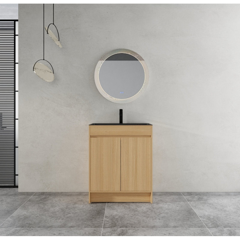 Armoire utilitaire autoportante 28 po - évier, bonde flexible et 2 portes à fermeture en douceur, chêne / contreplaqué