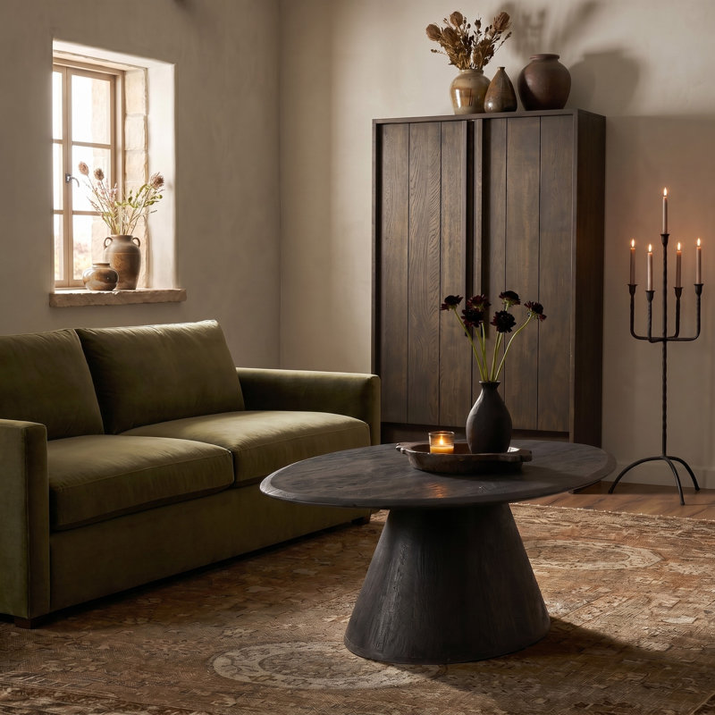 Declan Asymmetrical Organic-Shaped Mango Wood Coffee Table with Conical Base, Black