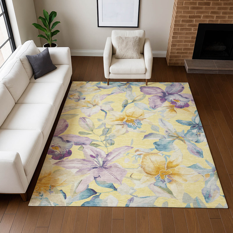 Tapis floral intérieur / extérieur lavable à la machine Millner ACN2262, Rectangulaire 8 pi x 10 pi