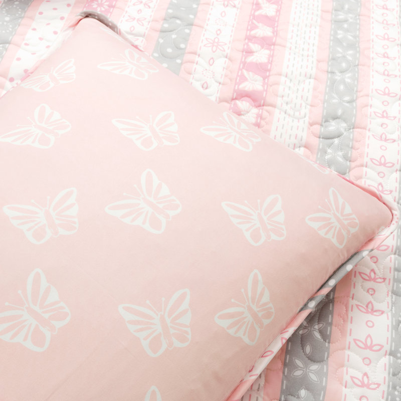 Ensemble de courtepointe réversible en microfibre rose / blanche Sara Lily, Courtepointe pour grand lit + 2 taies décoratives