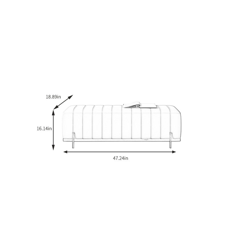 Fizah Cowhide Upholstered Bench, 16.14" H x 47.24" W x 18.89" D