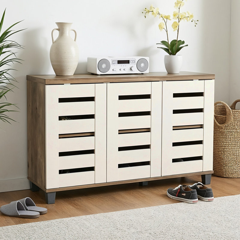 Lismore 16 Pair Shoe Storage Cabinet, Knotty Oak/Parchment