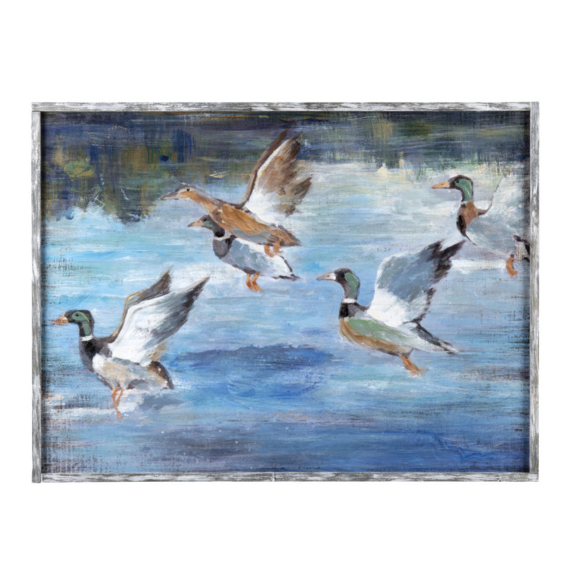 Up And Away Mallard Ducks Rustic Framed Wall Art Print