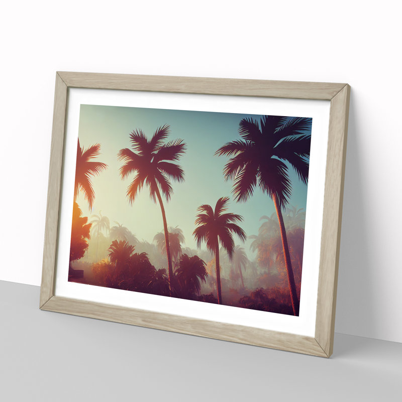 Revered Palm Trees 1 Piece Single Picture Frame Wall Art, 25cm H x 34cm W x 2cm D, Oak Framed