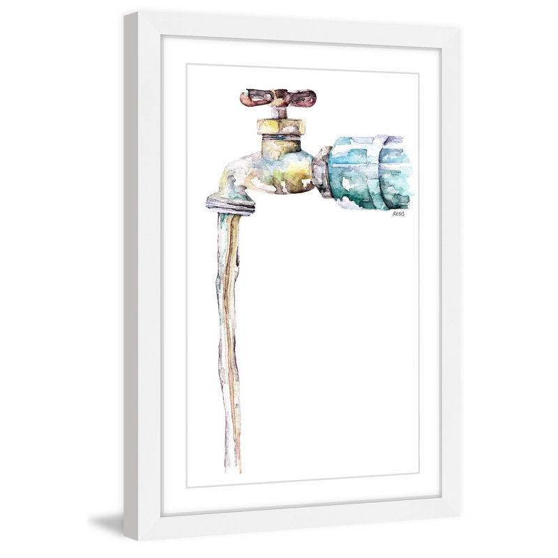 Garden Spigot Watercolor Print on Canvas with White Frame