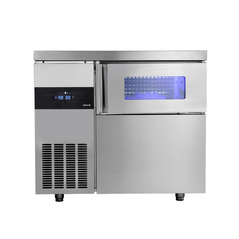 Machine à glaçons commerciale, machine à glaçons en acier inoxydable de 265 lb / 24H avec plan de travail, 66 lb de rangement et 126 cubes / cycle, fabrication de glaçons autonettoyante autoportante pour la cuisine du bar, de la maison et du restaurant