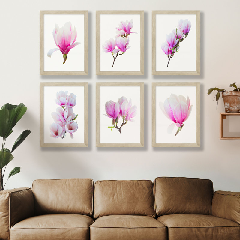 " Vintage Magnolia Floral Prints " 6 - Pieces, 8" H x 8" W