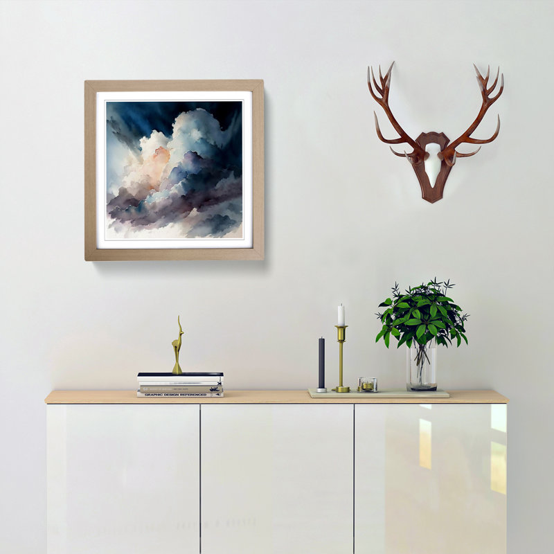 Cloudy Sky Watercolour - Framed Print, Oak