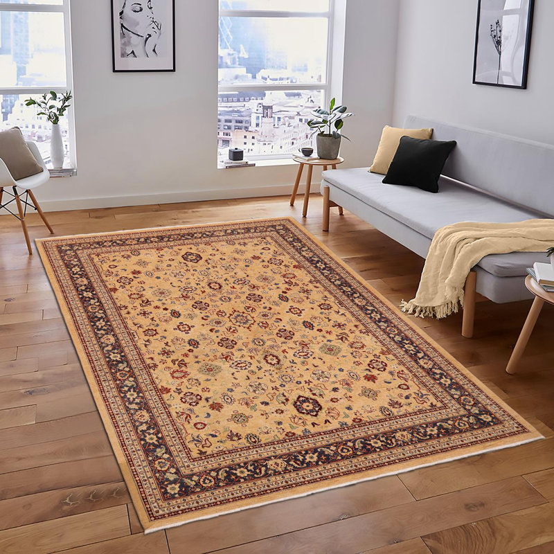 Tapis oriental beige en laine noué à la main 9 pi x 12 pi Baccio