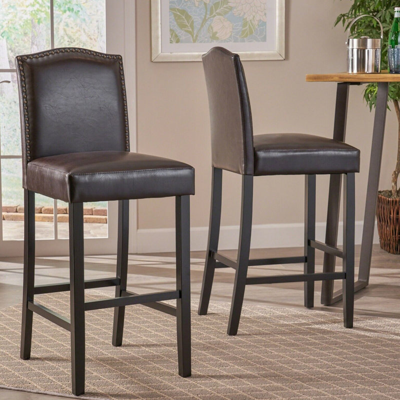 Tabourets de bar à hauteur de comptoir - Cuir d'unité centrale brun foncé, pieds en bois d'hévéa, poids maximal de 300 lb, capacité de poids élégante et chic, style moderne