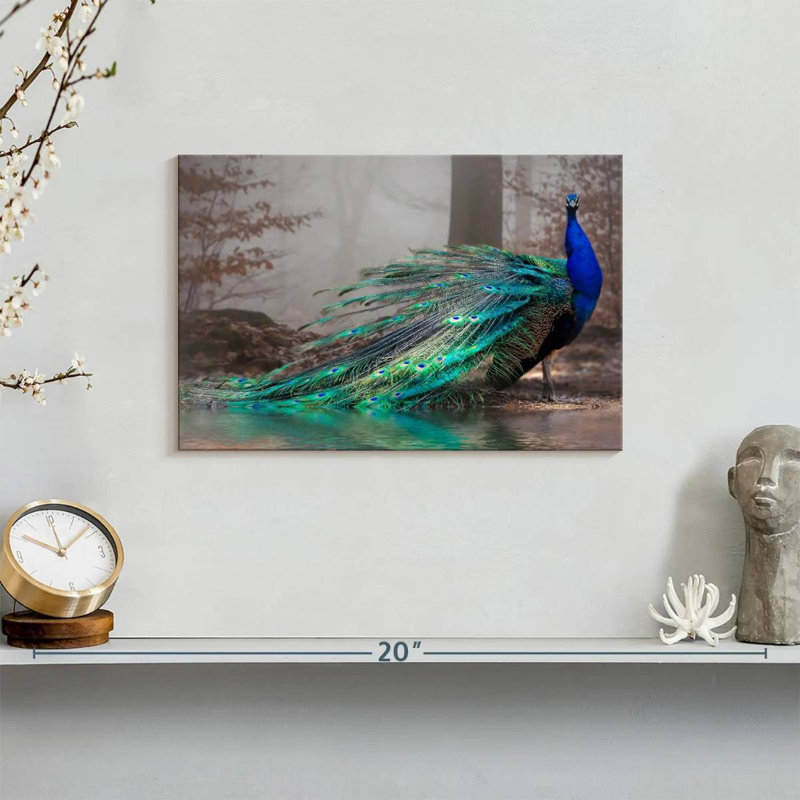 Élégant paon bleu sur toile, H 8 po x l 12 po