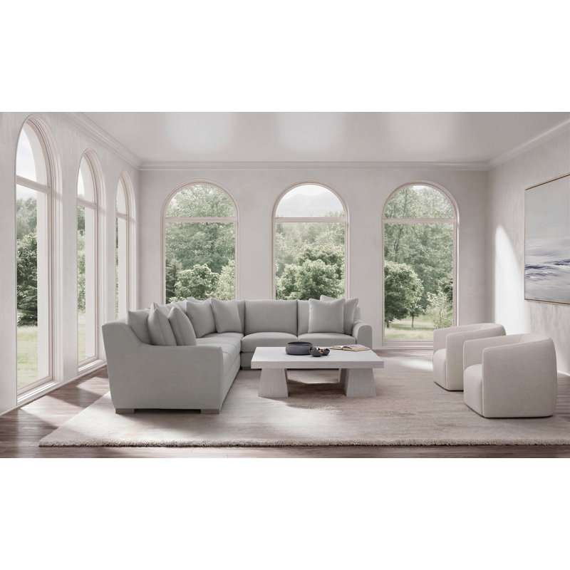 Gabi 5-Piece Fabric Sectional, Light Gray Polyester Blend, 35" H x  140" W x 110" D, Right Hand Facing