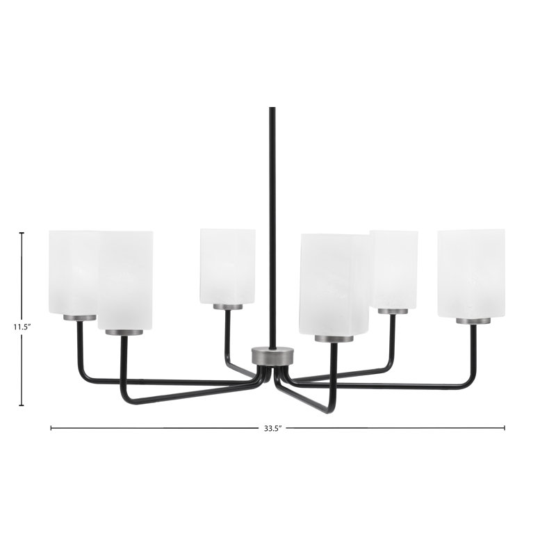 Lustre 6 lumières Amarmula, noir mat et finition graphite, verre carré de 3,5 po en marbre blanc, Noir / nickel, Blanc
