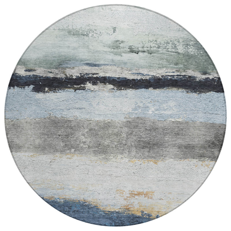 Machine Washable Indoor/Outdoor Arline ACN2169 Striped Rug, Round 8'