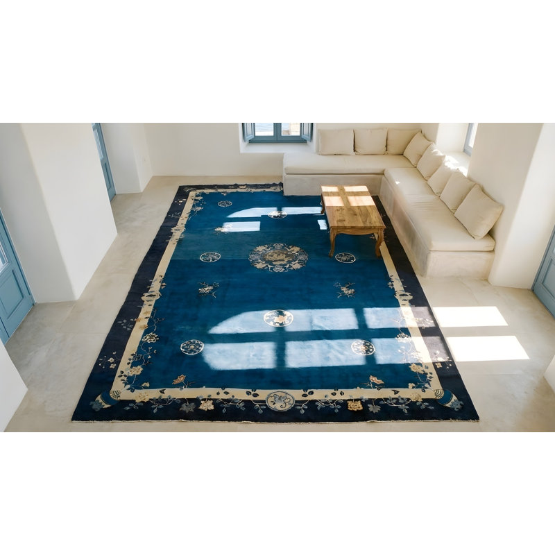 Antique Peking Chinese Medallion Navy 1930s Rug