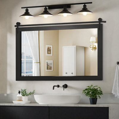 Brunilda Rectangle Rustic Solid Wood Frame Farmhouse Accent Mirror Wall Mirror for Bathroom Living Room