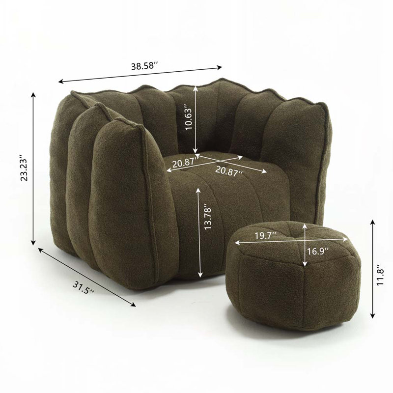 Fauteuil ean Bag avec repose-pieds, Chenille vert foncé foncé