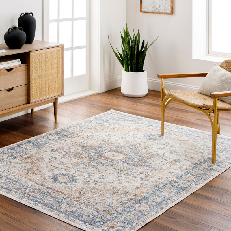 Traditional Washable Rug, Bordered Floral Anti-Slip Rug For Living Room, Dining Room, Bedroom, Rectangle 200 x 275 cm
